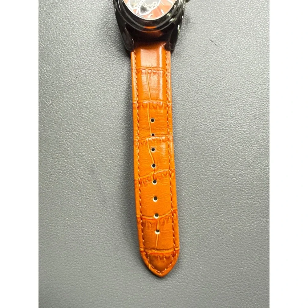 Jeanneret Women Orange Skeleton Automatic Watch Stainless Steel Leather J-64283